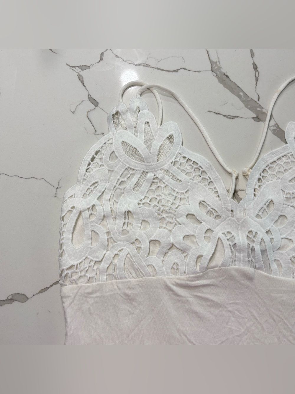 Boston Proper White Lace-Detail Double Adjustable Spaghetti Straps Tank Top L - Picture 3 of 15